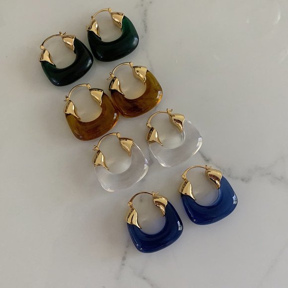 Statement Hoop Earrings, Chunky Hoop Earrings, Amber hoop Earrings - Picture 9 of 9